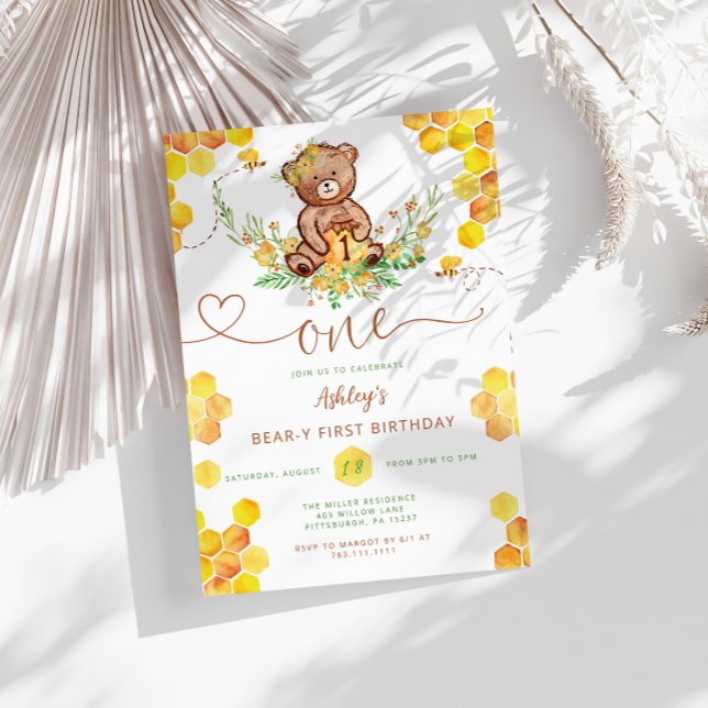 Honey Bear 1st Birthday  Invitation (Creator Uploaded)