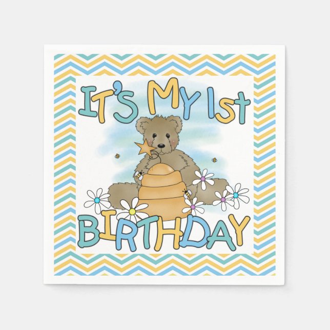 Honey Bear 1st Birthday Paper Napkins (Front)