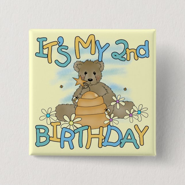 Honey Bear 2nd Birthday T-shirts and Gifts Button (Front)