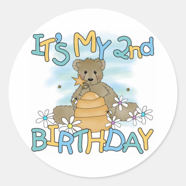 Honey Bear 2nd Birthday T-shirts and Gifts Classic Round Sticker (Front)