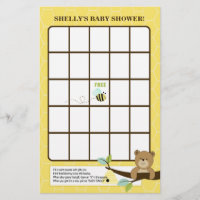 Honey Bear and Bee Baby Shower Bingo Game