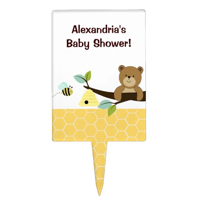 Honey Bear and Bee Baby Shower Cake Topper Pick (Front)