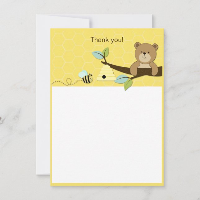 Honey Bear and Bee Flat Thank you Card (Front)