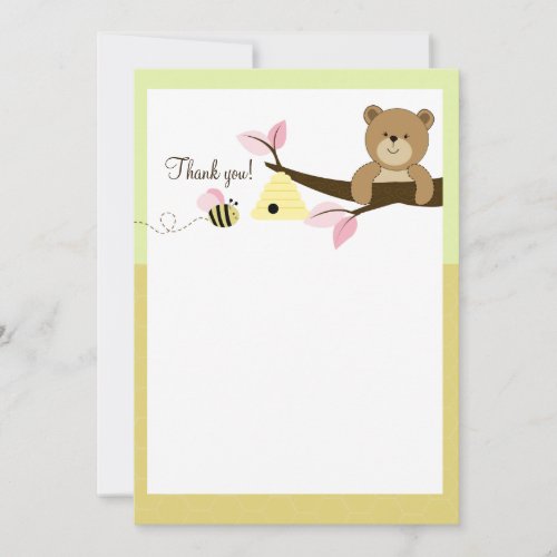 Honey Bear and Bee Pink Flat Thank You notes Invitation