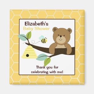 Honey Bear and Bee Square Favor Magnet