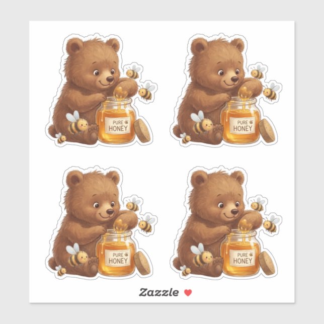 Honey Bear and Bees Custom-Cut Vinyl Sticker (Sheet)