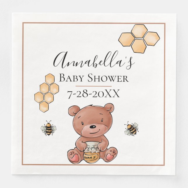 Honey Bear and Bees Paper Dinner Napkins (Front)