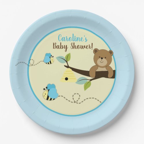 Honey Bear and Blue Bumble Bees Party Plates