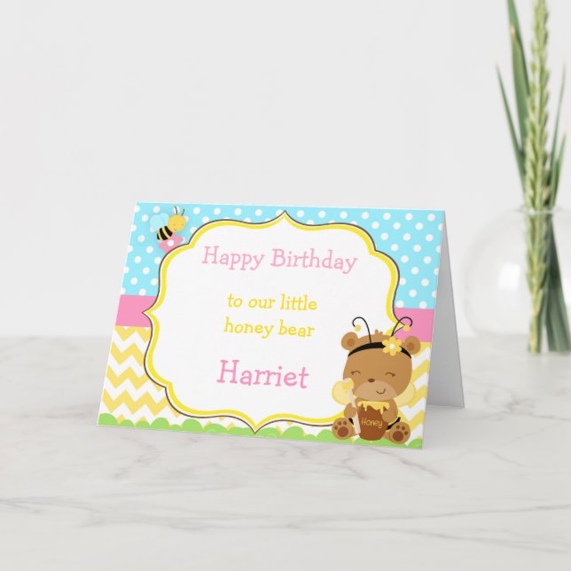 Honey Bear and Bumble Bee Birthday Card (Front)