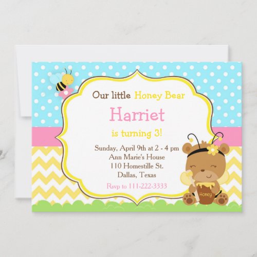 Honey Bear and Bumble Bee Birthday Invitation