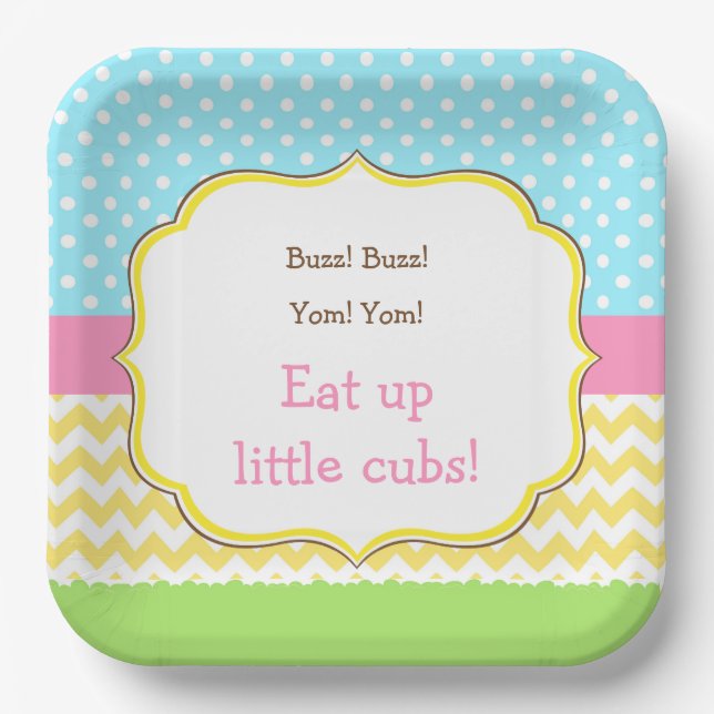 Honey Bear and Bumble Bee Birthday Paper Plates (Front)