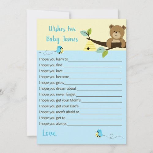 Honey Bear and Bumble Bee Wishes for Baby Blue Advice Card