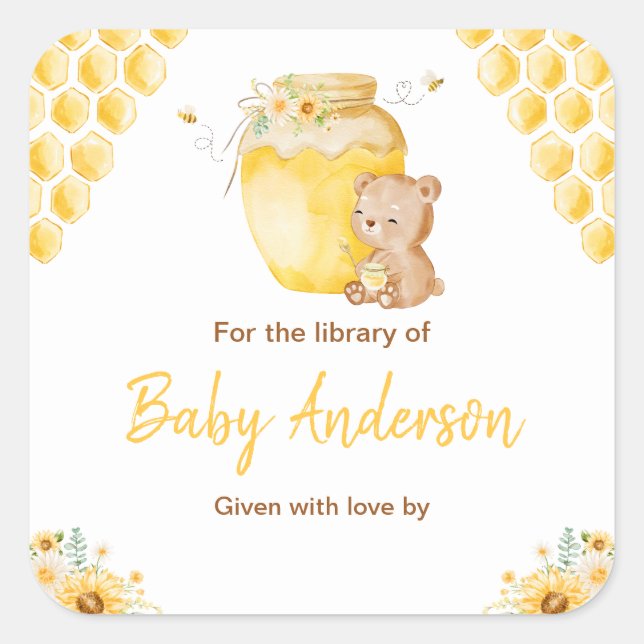 Honey Bear Baby Baby Shower Bookplate (Front)