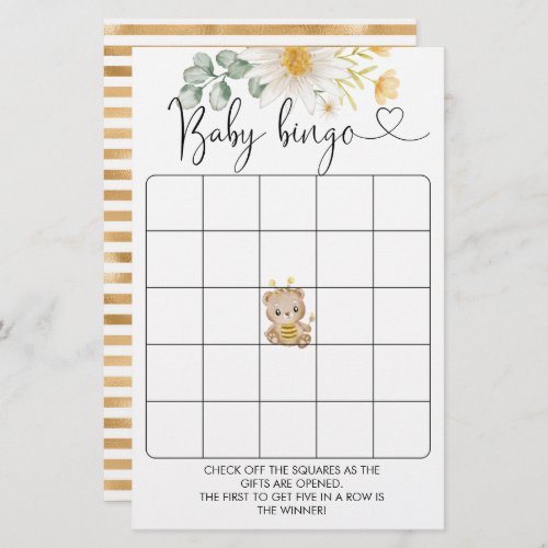 Honey Bear Baby Shower Bingo Game