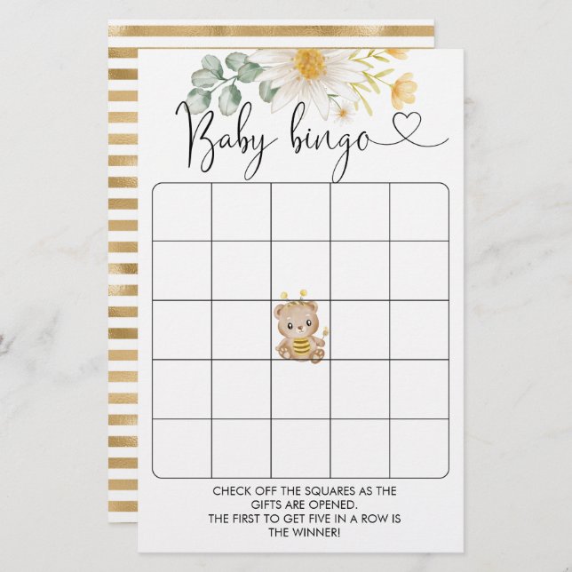 Honey Bear Baby Shower Bingo Game (Front/Back)