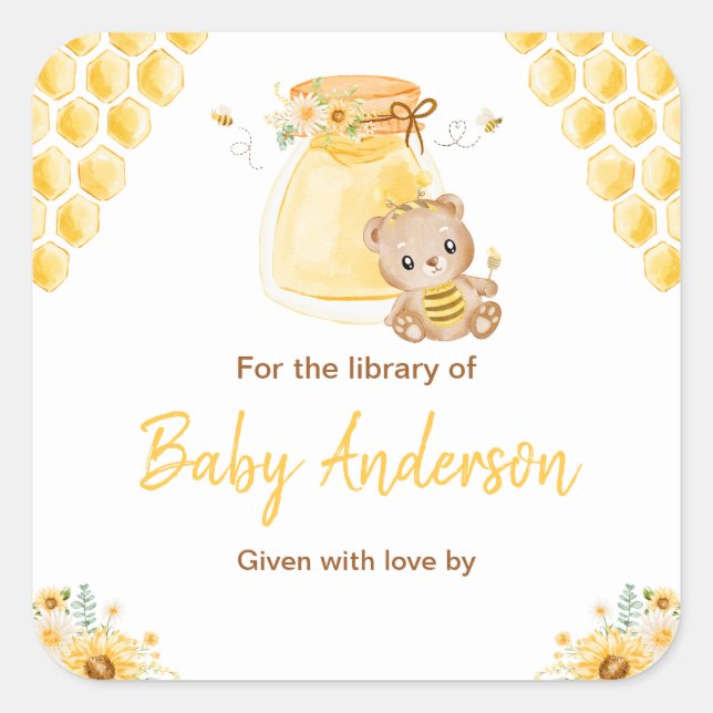 Honey Bear Baby Shower Bookplate (Front)