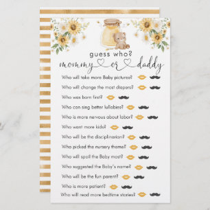 Honey Bear Baby Shower  "Guess Who" Game