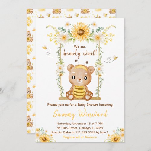 Honey Bear Baby Shower Invitation