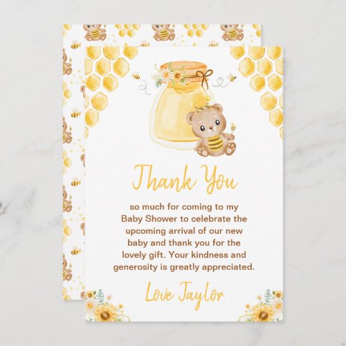 Honey Bear Baby Shower Thank You Card