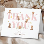 Honey Bear Baby Shower Thank You Card<br><div class="desc">Cute baby shower featuring adorable water color teddy bears with the word BABY in pink and a bee hive and tiny bees. Flip our design over to view our coordinating back.</div>