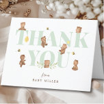 Honey Bear Baby Shower Thank You Card<br><div class="desc">Cute baby shower featuring adorable water color teddy bears with the word BABY in green and a bee hive and tiny bees. Flip our design over to view our coordinating back.</div>