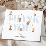 Honey Bear Baby Shower Thank You Card<br><div class="desc">Cute baby shower featuring adorable water color teddy bears with the word BABY in blue and a bee hive and tiny bees. Flip our design over to view our coordinating back.</div>