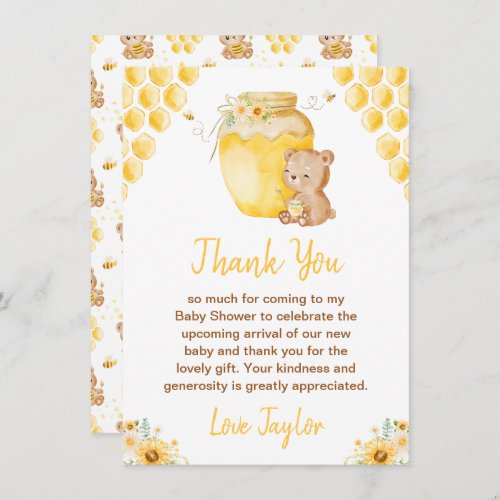 Honey Bear Baby Shower Thank You Card