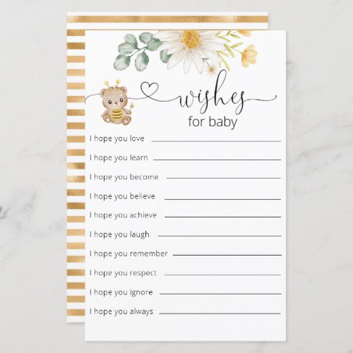 Honey Bear Baby Shower Wishes For Baby Card
