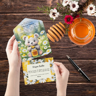 Honey Bear Daisy Flower Garden Spring Baby Shower All In One Invitation