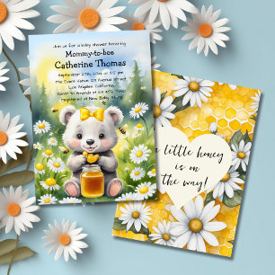 Honey Bear Daisy Flower Garden Spring Baby Shower Invitation