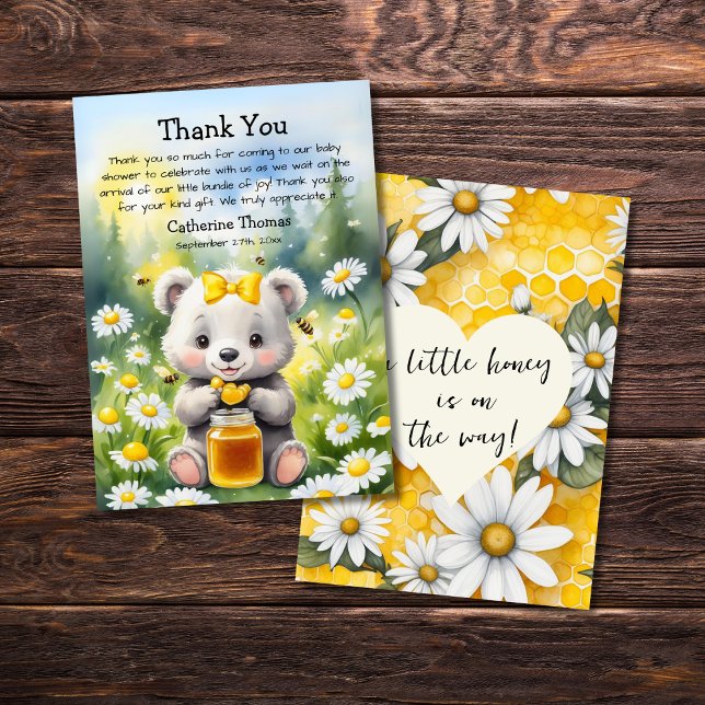 Honey Bear Daisy Flower Garden Spring Baby Shower  Thank You Card (Creator Uploaded)