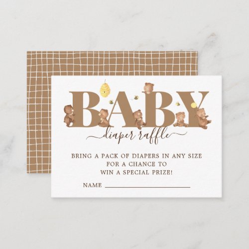 Honey Bear Diaper Raffle  Enclosure Card