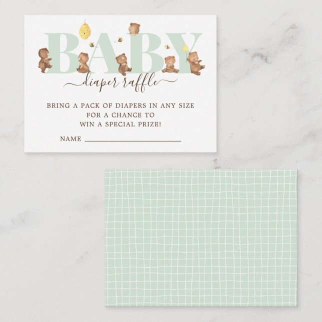 Honey Bear Diaper Raffle  Enclosure Card (Front/Back)