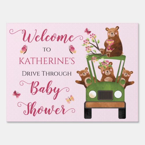 Honey Bear Drive Thru Girl Baby Shower Welcome Sig Sign