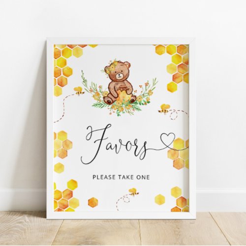 Honey bear favors baby shower poster