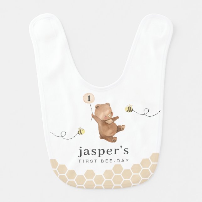 Honey Bear First Bee-day Baby Bib (Front)