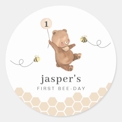 Honey Bear First Bee_day Classic Round Sticker