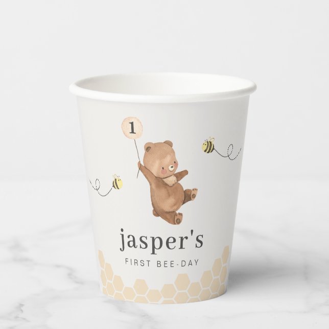 Honey Bear First Bee-day Paper Cups (Front)