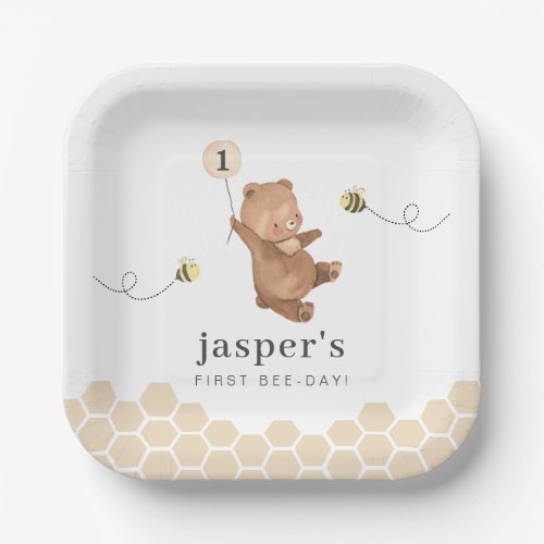 Honey Bear First Bee_day Paper Plates