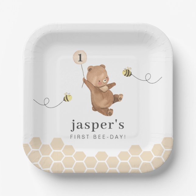 Honey Bear First Bee-day Paper Plates (Front)