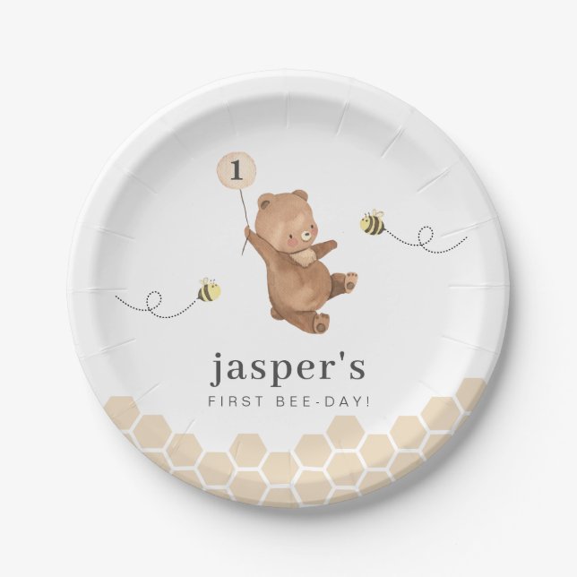 Honey Bear First Bee-day Paper Plates (Front)