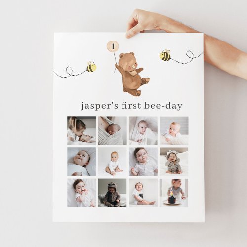 Honey Bear First Bee_Day Photo Collage Poster