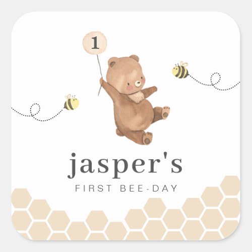 Honey Bear First Bee_day Square Sticker