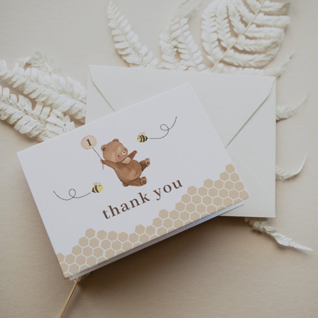 Honey Bear First Bee-Day Thank You Card (Creator Uploaded)