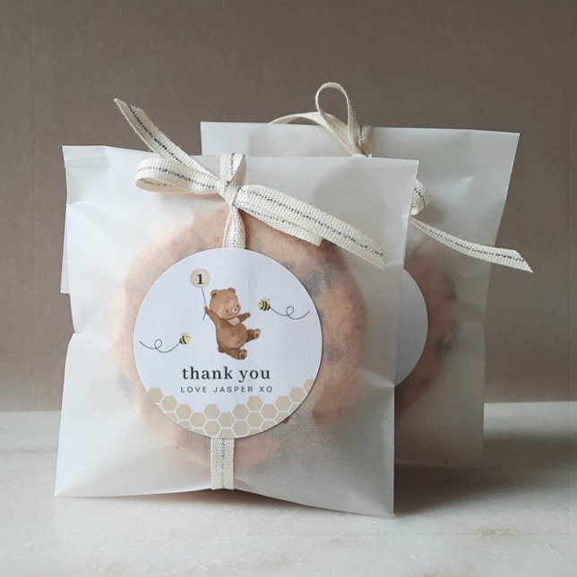 Honey Bear First Bee-day Thank You Classic Round Sticker (Creator Uploaded)