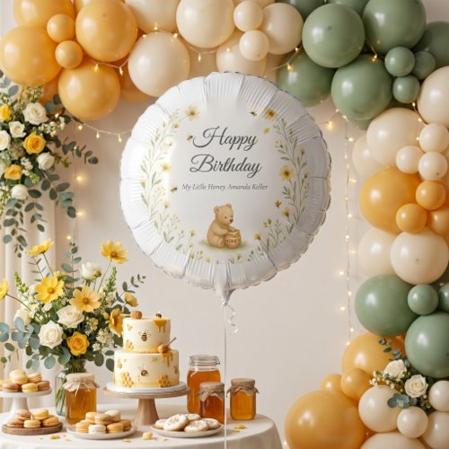 Honey Bear Floral Baby Birthday Balloon
