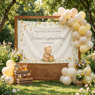 Honey Bear Floral Baby Birthday Banner
