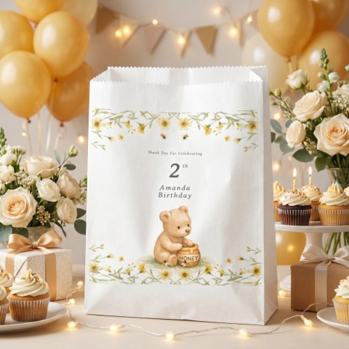 Honey Bear Floral Baby Birthday Favor Bag