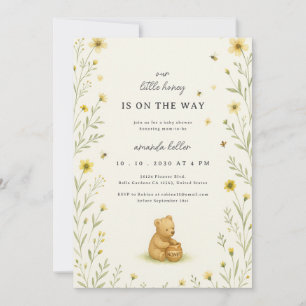 Honey Bear Floral Baby Birthday Invitation
