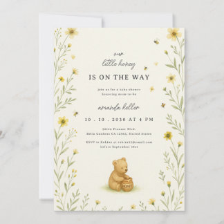 Honey Bear Floral Baby Birthday Invitation